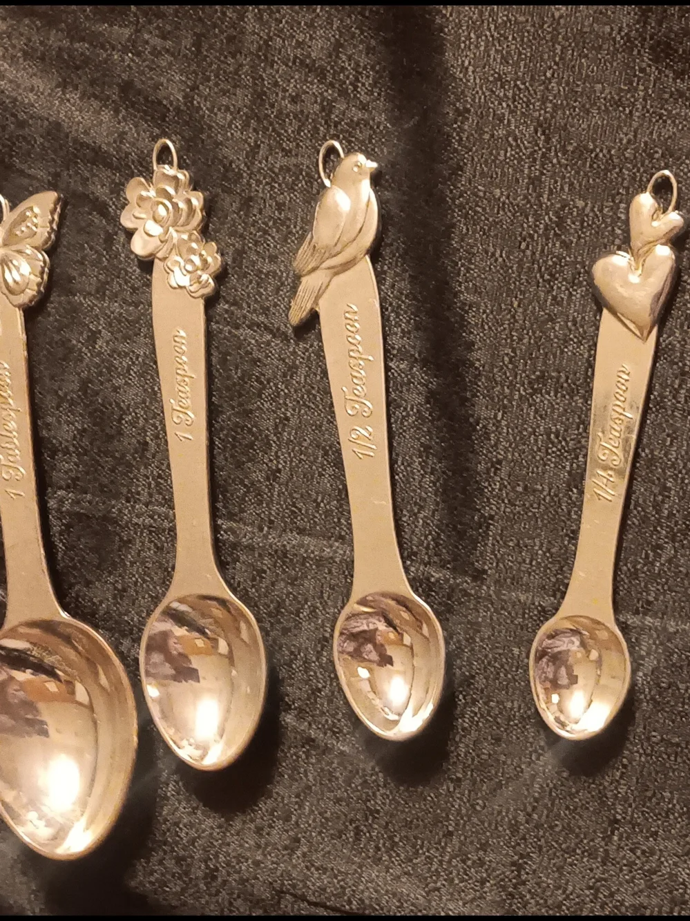 Set of 4 Decorative Silver Tone Measuring Spoons